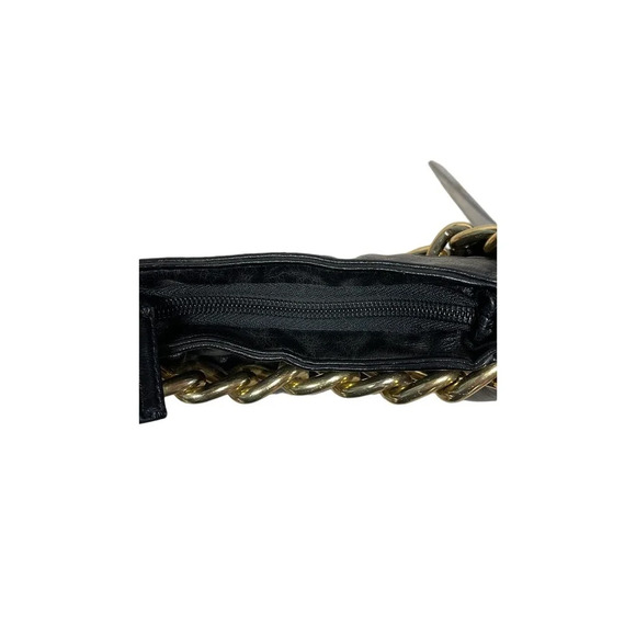 Candie's Y2K Ruched Black Pleather Mini Handbag With A Chunky Gold Chain - Picture 4 of 6